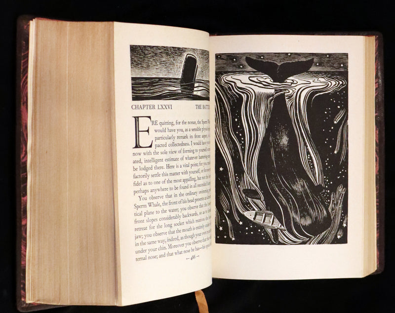 1930's Leather bound Edition - Moby Dick or The Whale by Melville, illustrated by Rockwell Kent.