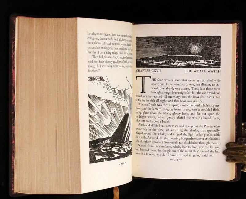 1930's Leather bound Edition - Moby Dick or The Whale by Melville, illustrated by Rockwell Kent.