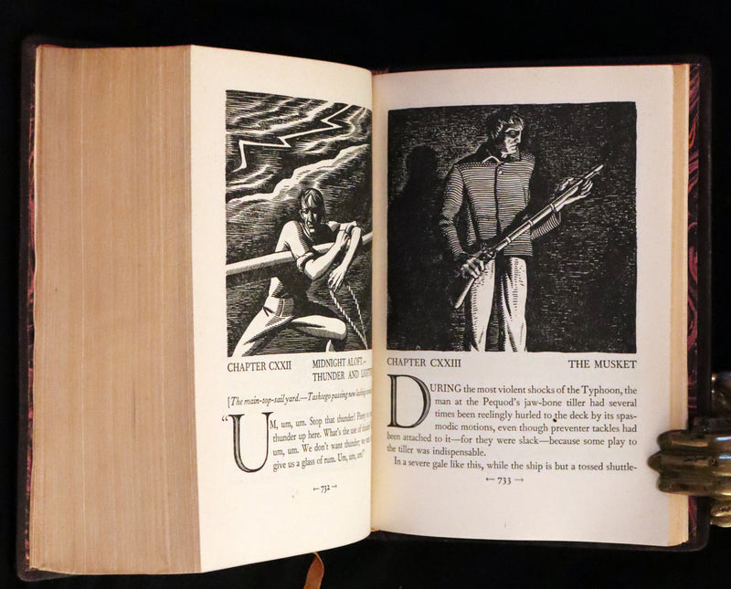1930's Leather bound Edition - Moby Dick or The Whale by Melville, illustrated by Rockwell Kent.