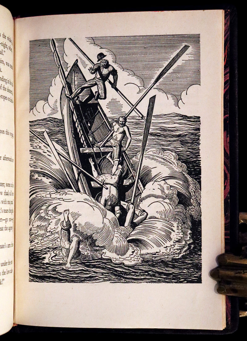 1930's Leather bound Edition - Moby Dick or The Whale by Melville, illustrated by Rockwell Kent.