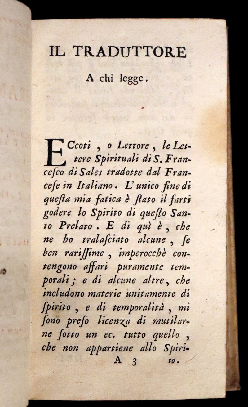 1753 Rare Italian vellum Book set - Spiritual letters of St. Francis de Sales, Lettere spirituali di S. Francesco di Sales.