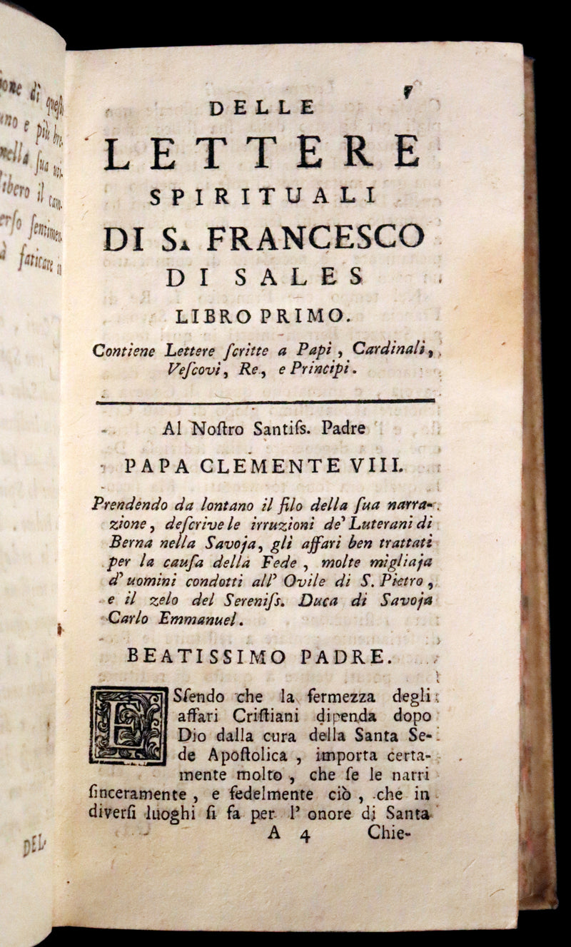 1753 Rare Italian vellum Book set - Spiritual letters of St. Francis de Sales, Lettere spirituali di S. Francesco di Sales.