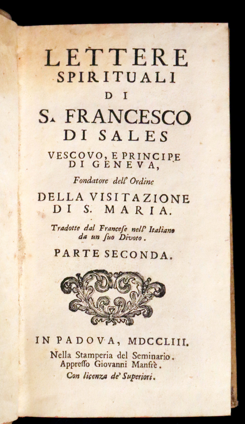 1753 Rare Italian vellum Book set - Spiritual letters of St. Francis de Sales, Lettere spirituali di S. Francesco di Sales.