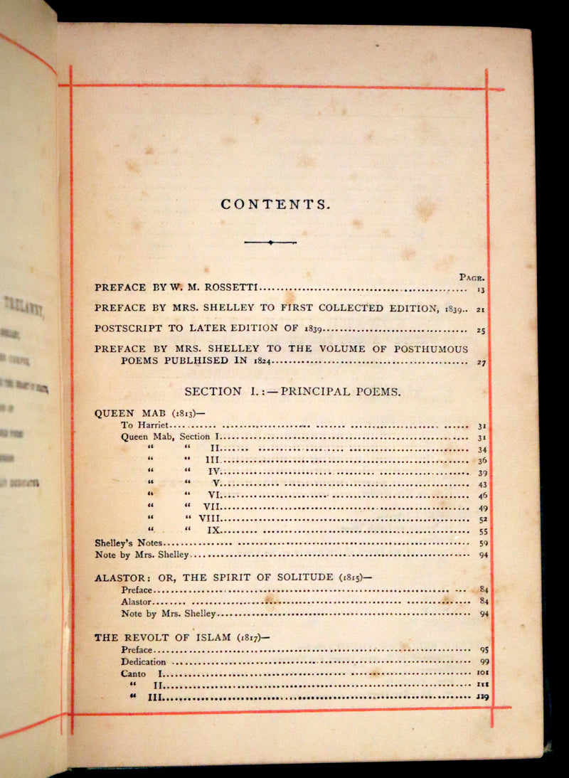 1890 Rare Victorian Book - The Poetical Works of Percy Bysshe Shelley. Illustrated.
