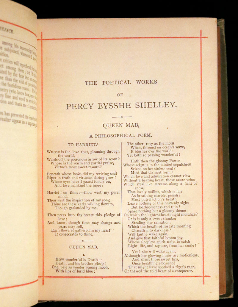 1890 Rare Victorian Book - The Poetical Works of Percy Bysshe Shelley. Illustrated.