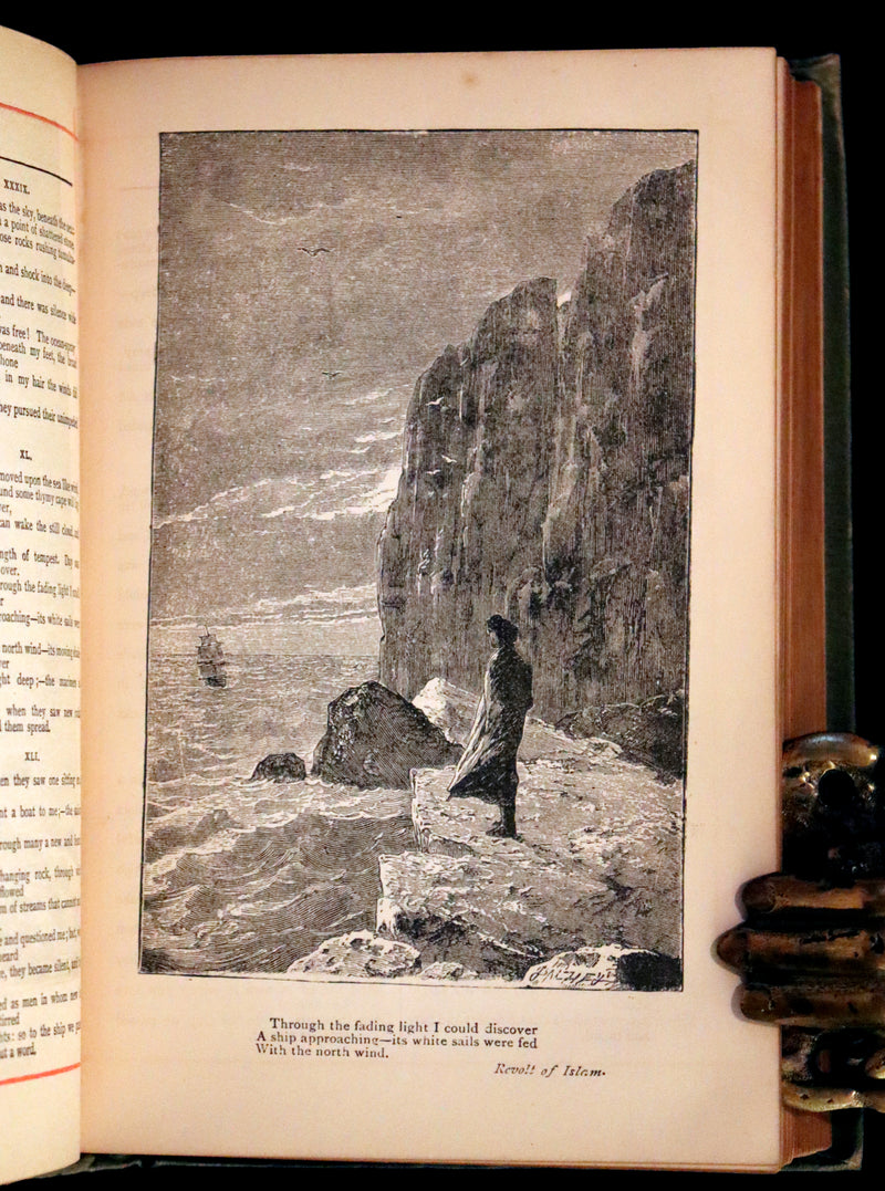 1890 Rare Victorian Book - The Poetical Works of Percy Bysshe Shelley. Illustrated.