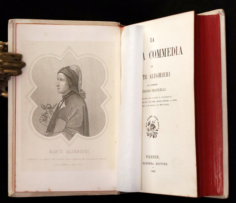 1886 Fine Italian Vellum Book - La Divina Commedia di Dante Alighieri, The Divine Comedy.