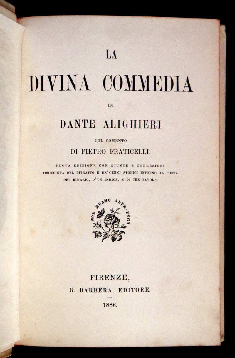 1886 Fine Italian Vellum Book - La Divina Commedia di Dante Alighieri, The Divine Comedy.