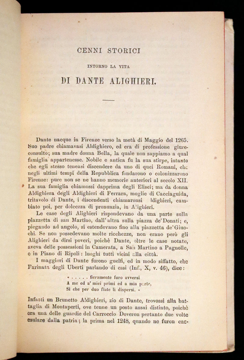 1886 Fine Italian Vellum Book - La Divina Commedia di Dante Alighieri, The Divine Comedy.