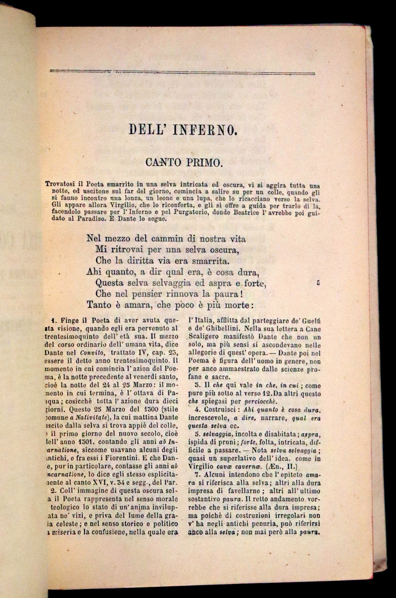 1886 Fine Italian Vellum Book - La Divina Commedia di Dante Alighieri, The Divine Comedy.