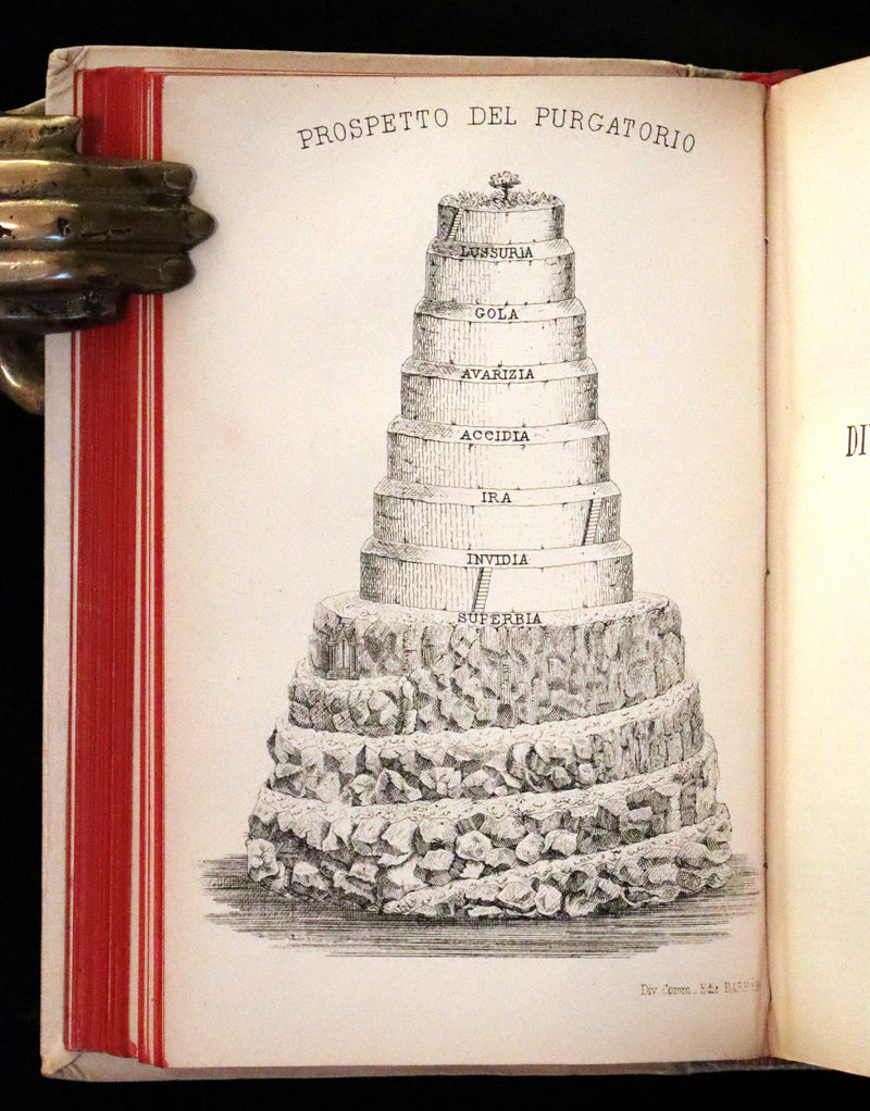 1886 Fine Italian Vellum Book - La Divina Commedia di Dante Alighieri, The Divine Comedy.