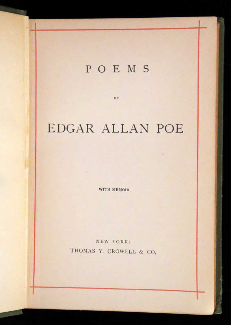 1882 Rare Book - Poems by Edgar Allan Poe with Memoir (The Raven, Lenore, Fairy-Land,...).