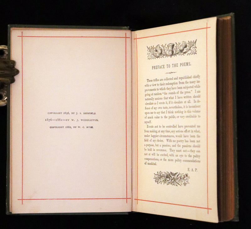 1882 Rare Book - Poems by Edgar Allan Poe with Memoir (The Raven, Lenore, Fairy-Land,...).