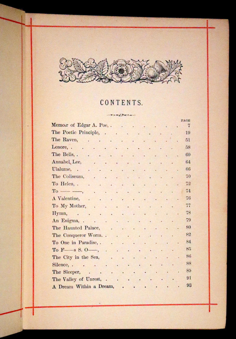 1882 Rare Book - Poems by Edgar Allan Poe with Memoir (The Raven, Lenore, Fairy-Land,...).