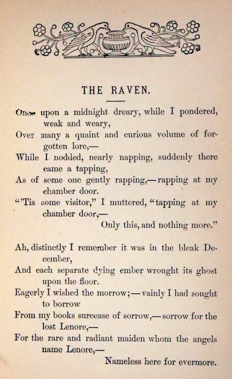 1882 Rare Book - Poems by Edgar Allan Poe with Memoir (The Raven, Lenore, Fairy-Land,...).