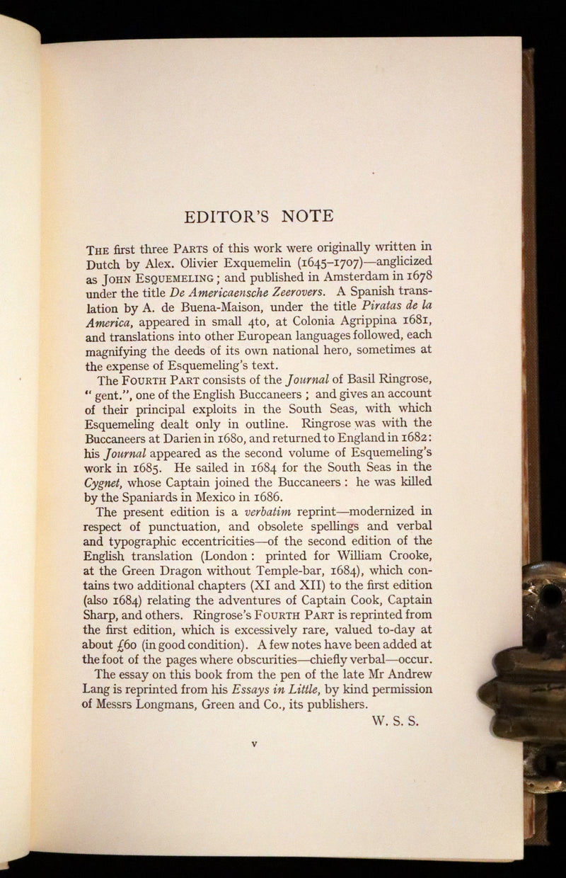 1923 Rare Book - Pirates, The Buccaneers Of America by Esquemeling.