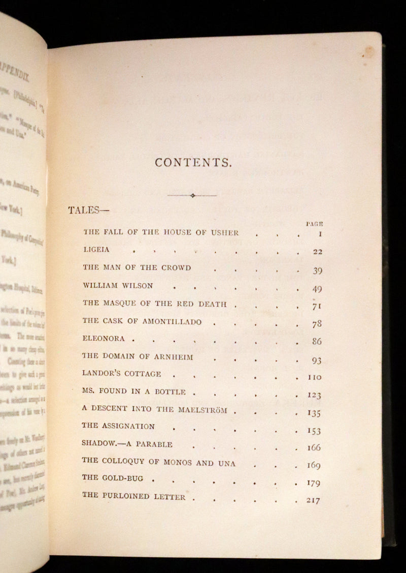 1889 Rare Book - The Fall of the House of Usher, and other Tales and Prose Writings of Edgar Allan Poe.