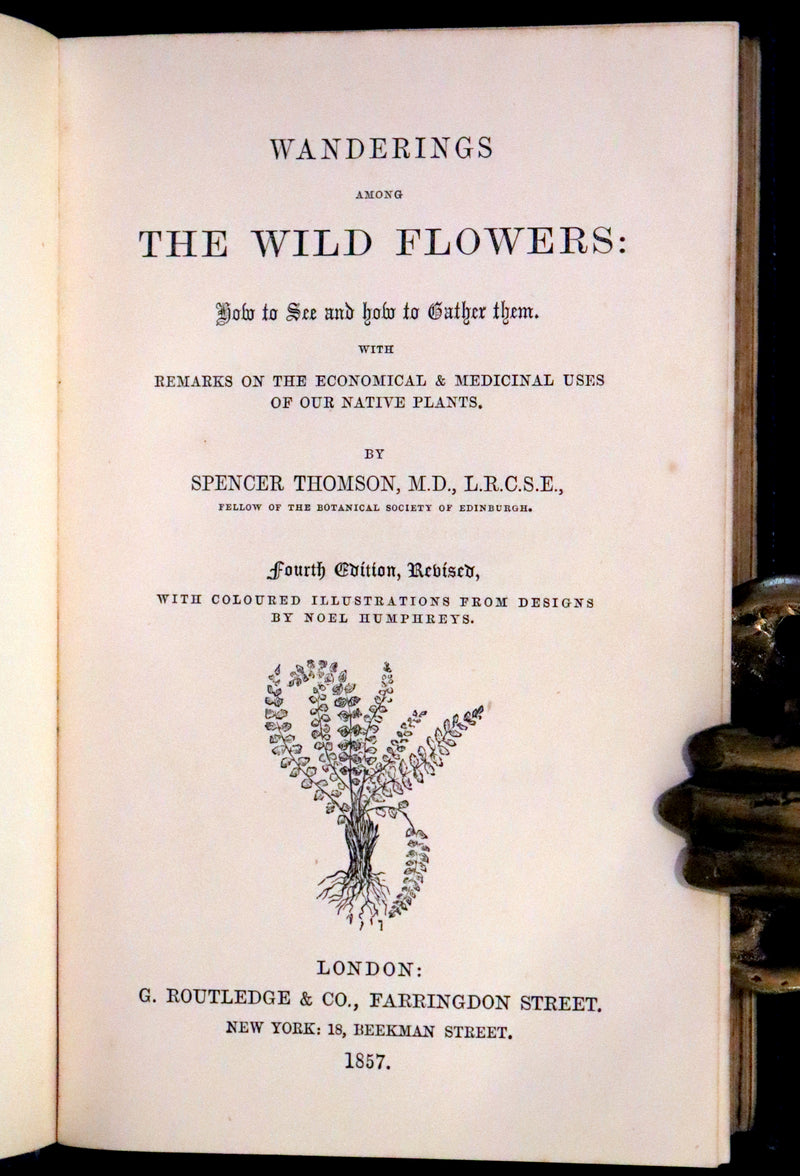 1857 Rare Victorian Book - Wild Flowers and Medicinal Uses, Color Illustrated by Noel Humphreys.