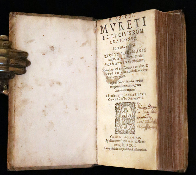 1592 Scarce Latin Vellum Book - Works of French Humanist Marc Antoine Muret.