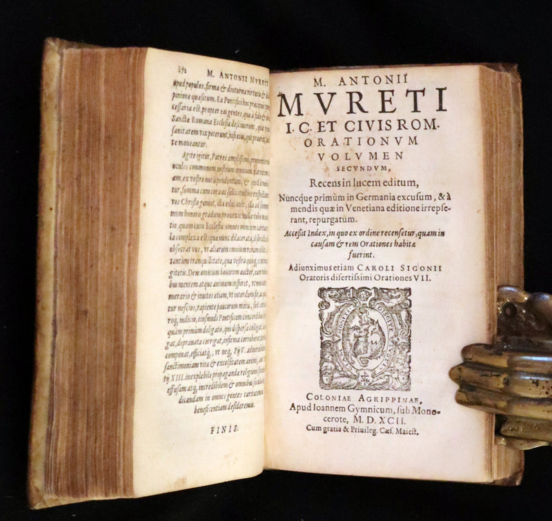 1592 Scarce Latin Vellum Book - Works of French Humanist Marc Antoine Muret.