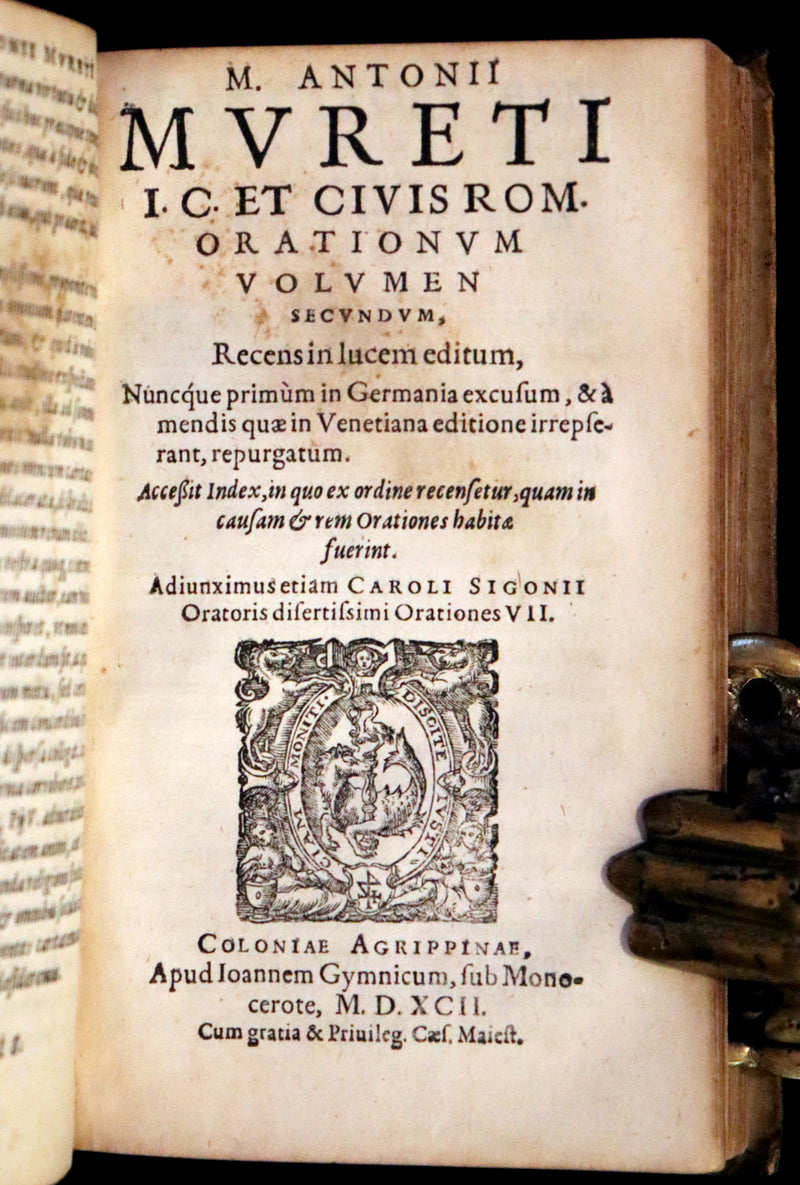 1592 Scarce Latin Vellum Book - Works of French Humanist Marc Antoine Muret.