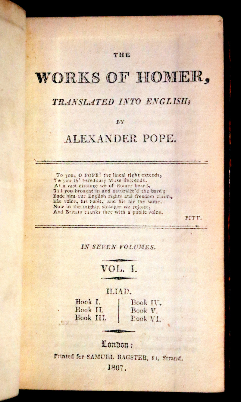 1807 Scarce Complete Book Set - The Odyssey and Iliad by Homer. Illustrations and Maps.