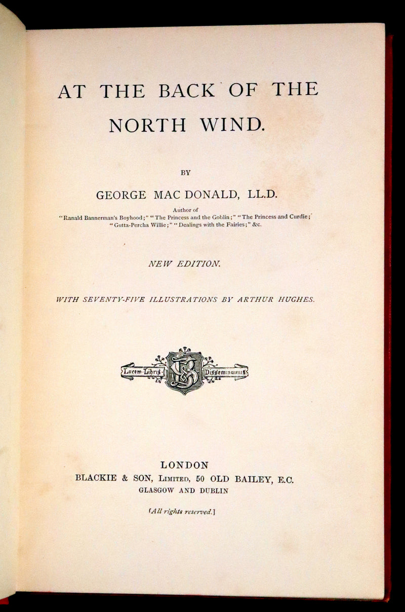 1890 Scarce Edition - At The Back of The North Wind Illustrated by Arthur Hughes.