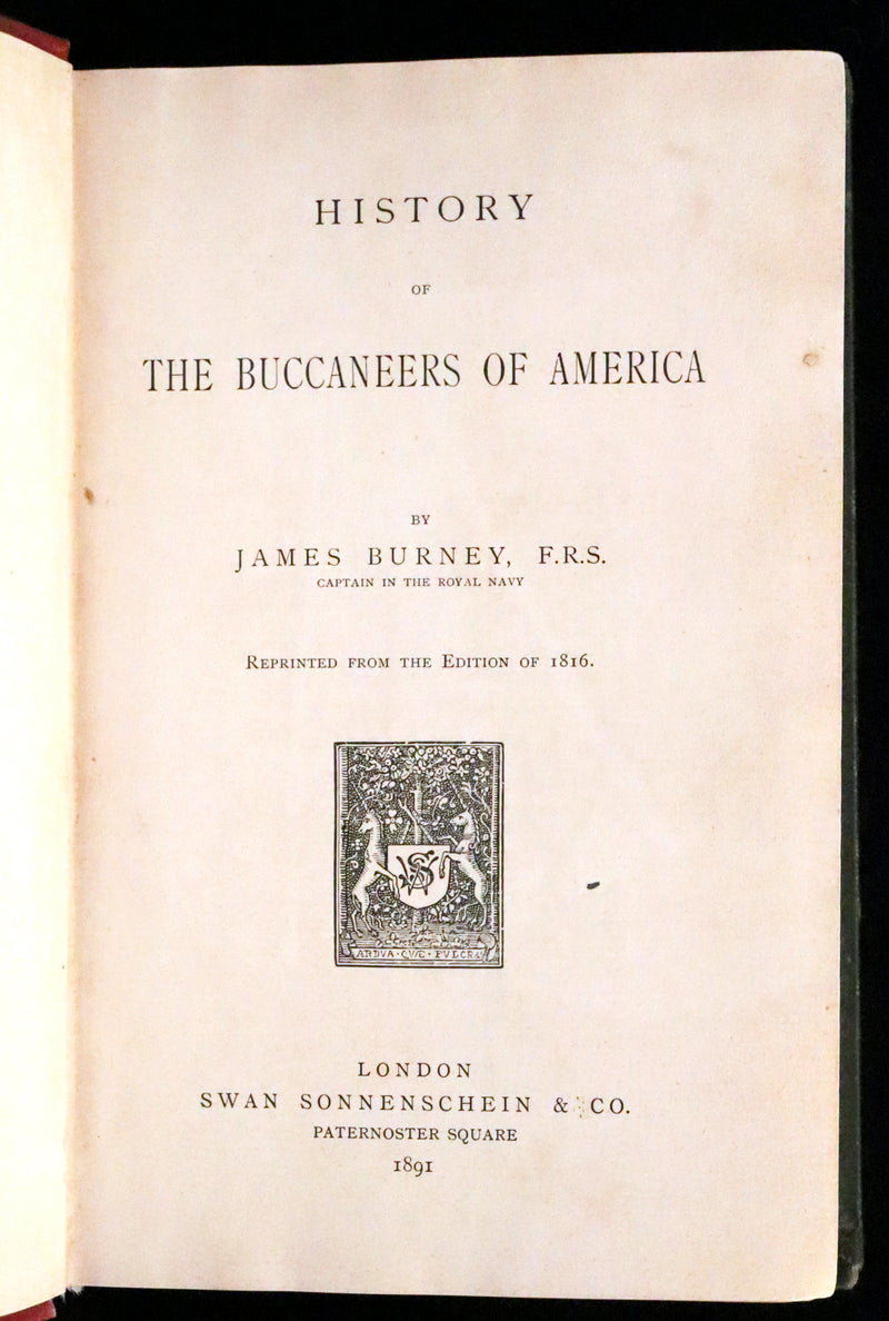 1891 Rare Book - Pirates, The History Of The Buccaneers Of America by James Burney, F.R.S.