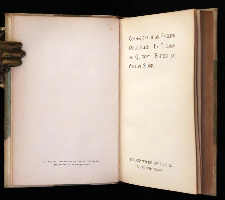 1889 Rare Book in an Art Nouveau binding - Confessions of an English Opium-Eater by De Quincey.