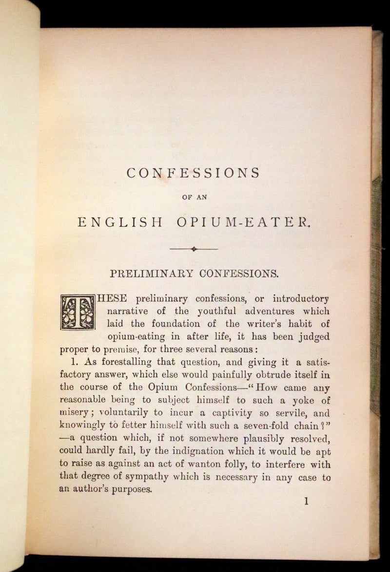 1889 Rare Book in an Art Nouveau binding - Confessions of an English Opium-Eater by De Quincey.