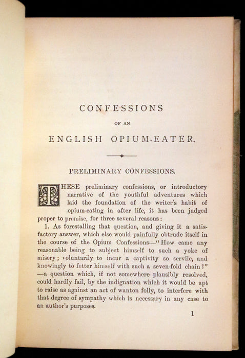 1889 Rare Book in an Art Nouveau binding - Confessions of an English Opium-Eater by De Quincey.