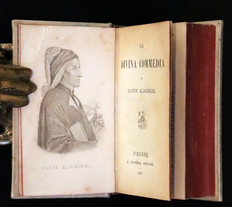 1869 Rare Italian Vellum Book - La Divina Commedia di Dante Alighieri, The Divine Comedy.