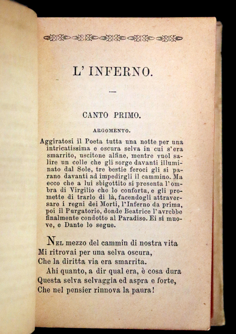 1869 Rare Italian Vellum Book - La Divina Commedia di Dante Alighieri, The Divine Comedy.