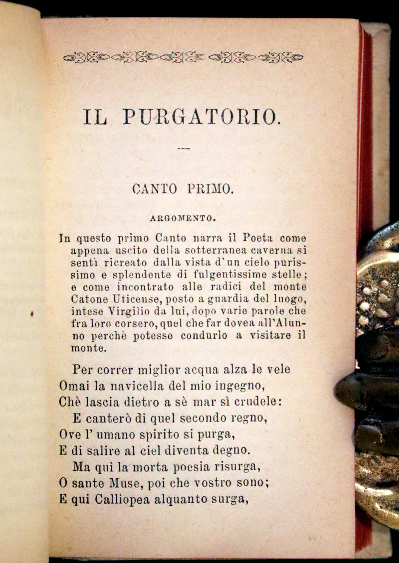 1869 Rare Italian Vellum Book - La Divina Commedia di Dante Alighieri, The Divine Comedy.