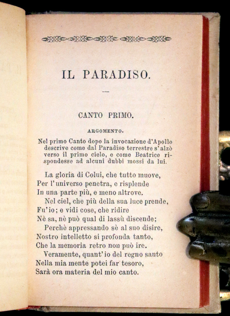 1869 Rare Italian Vellum Book - La Divina Commedia di Dante Alighieri, The Divine Comedy.