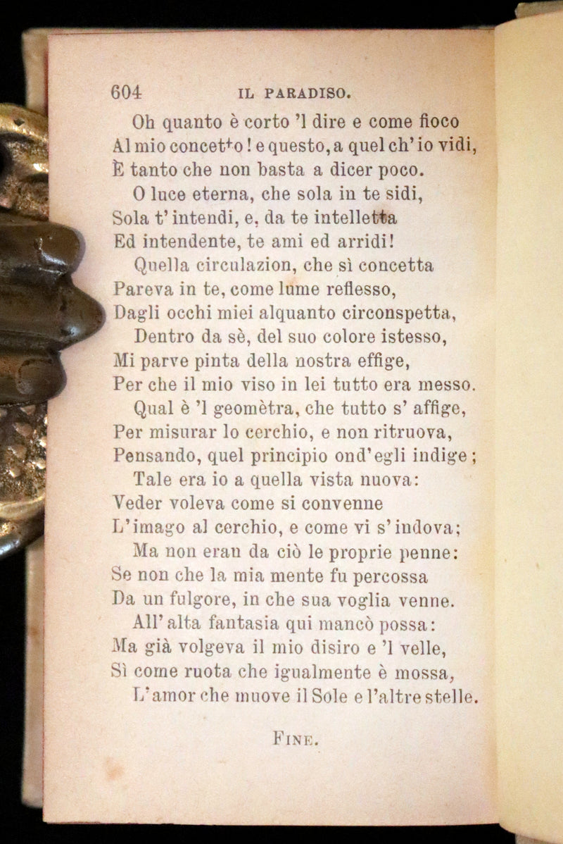 1869 Rare Italian Vellum Book - La Divina Commedia di Dante Alighieri, The Divine Comedy.
