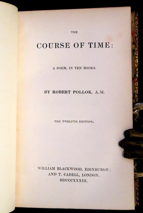 1833 Rare Book ~  The Course of Time: A Poem, in Ten Books by the Scottish poet Robert Pollok.