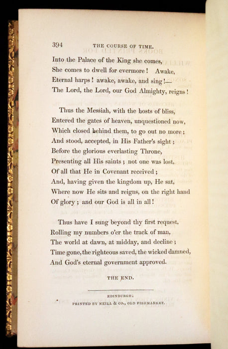 1833 Rare Book ~  The Course of Time: A Poem, in Ten Books by the Scottish poet Robert Pollok.