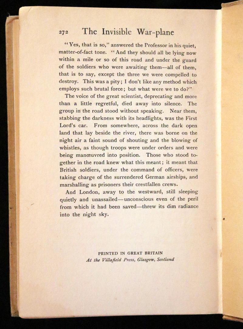 1915 Rare First Edition - The Invisible War-Plane: A Tale of Air Adventure in the Great Campaign by Claude Grahame-White.