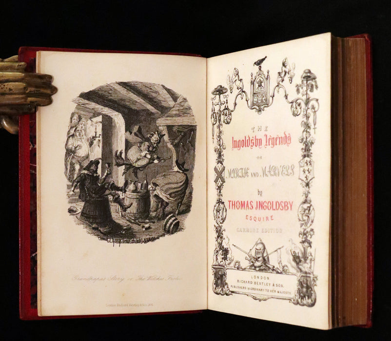 1882 Rare Carmine Edition - Ingoldsby Legends Illustrated by Cruikshank, Leech and Barham.