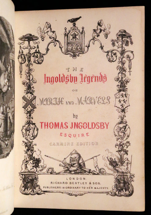 1882 Rare Carmine Edition - Ingoldsby Legends Illustrated by Cruikshank, Leech and Barham.