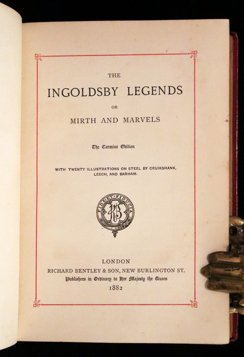 1882 Rare Carmine Edition - Ingoldsby Legends Illustrated by Cruikshank, Leech and Barham.