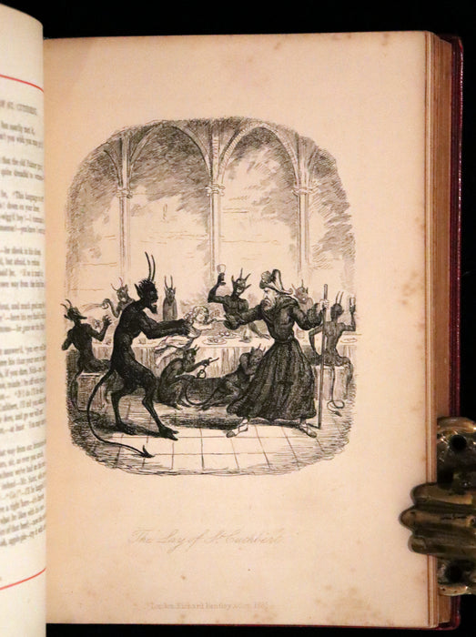 1882 Rare Carmine Edition - Ingoldsby Legends Illustrated by Cruikshank, Leech and Barham.