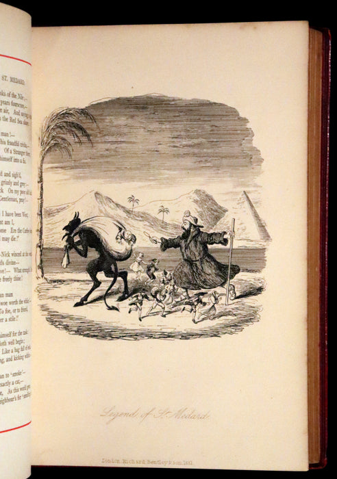 1882 Rare Carmine Edition - Ingoldsby Legends Illustrated by Cruikshank, Leech and Barham.