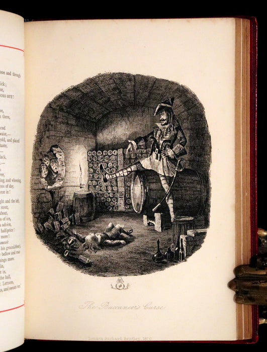 1882 Rare Carmine Edition - Ingoldsby Legends Illustrated by Cruikshank, Leech and Barham.