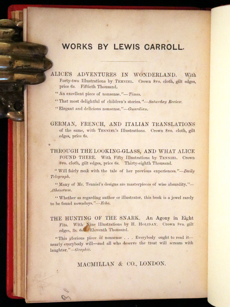 1879 Rare Book - Alice's Adventures in Wonderland by Lewis Carroll and illustrated by John Tenniel.