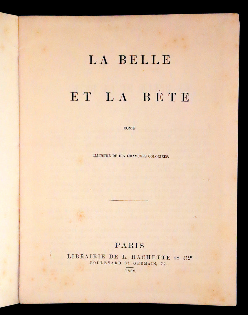 1869 Scarce French Illustrated Book - Beauty and the Beast, La Belle et la Bete, color illustrated.