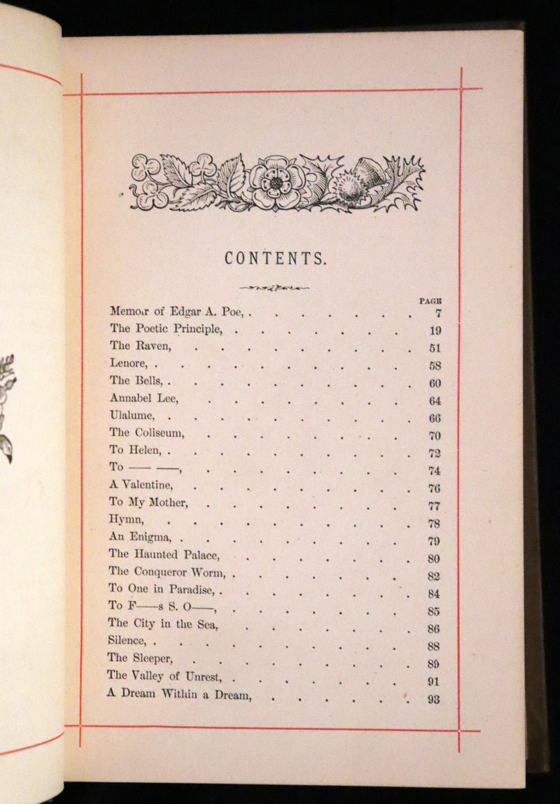 1882 Rare Book - Poems by Edgar Allan Poe with Memoir (The Raven, Lenore,...). Illustrated.