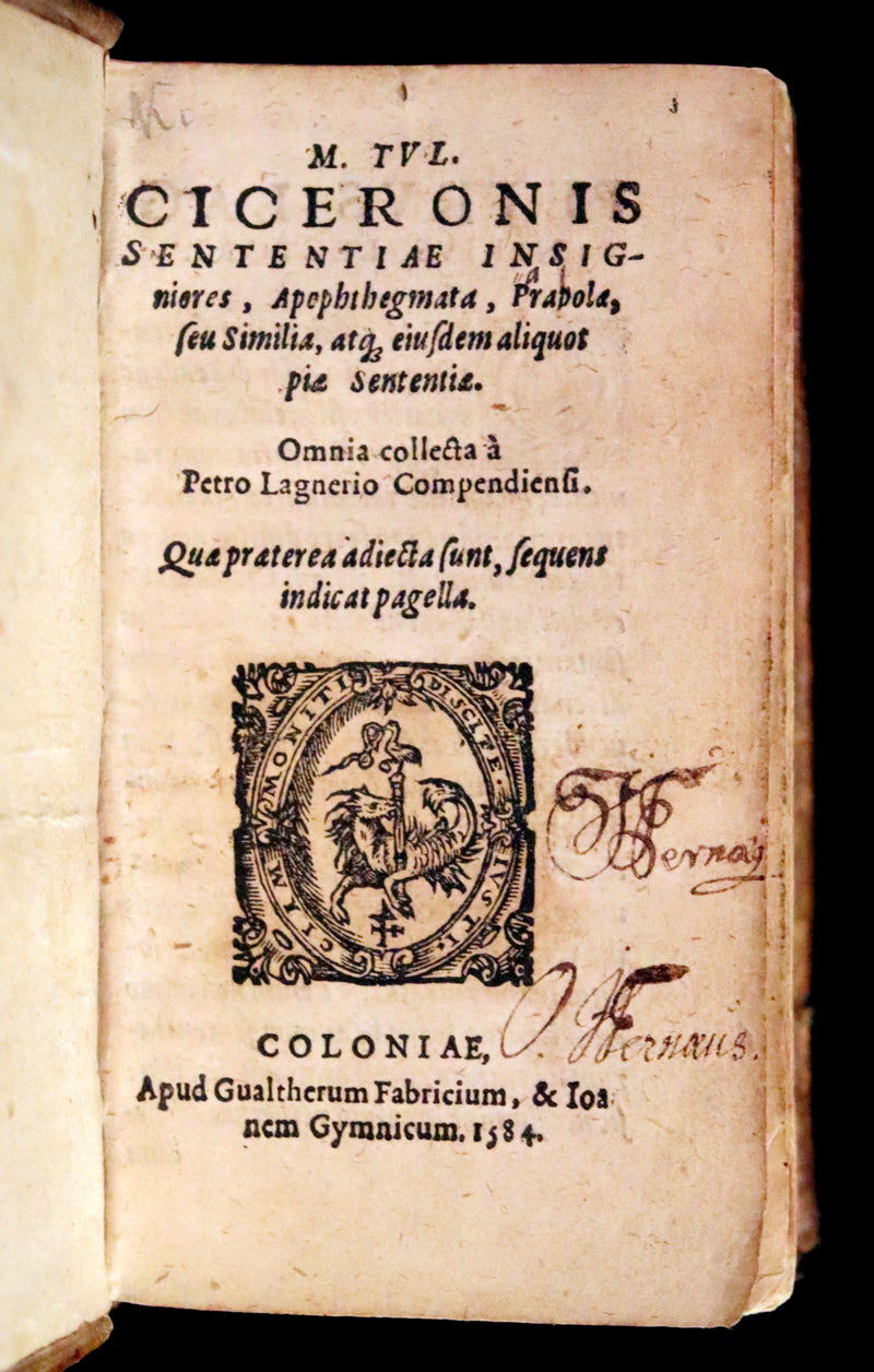 1584 Rare Latin vellum Book - Cicero Sayings, Aphorisms, and Moral Sentences. Philosophy.
