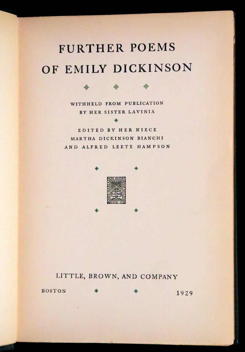 1929 Scarce First Edition, first printing - Further Poems of Emily Dickinson Edited by her niece, Martha Dickinson.